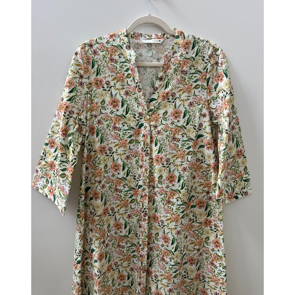 Zara Floral Button Front Cotton Shirt Dress Cottagecore Botanical Women's Medium - Picture 4 of 13